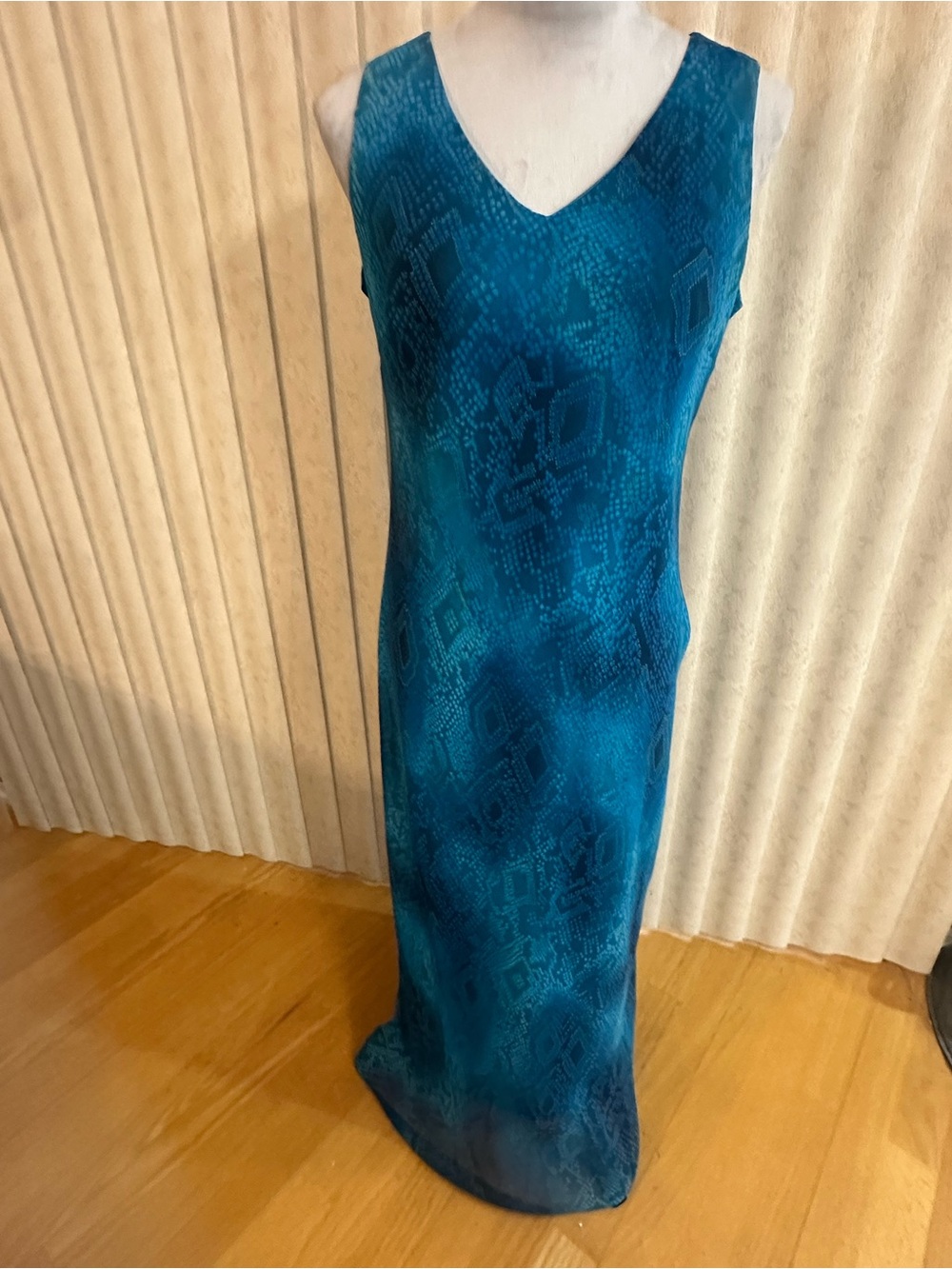 Donna Ricco Teal Snake-Print V-Neck Maxi Dress